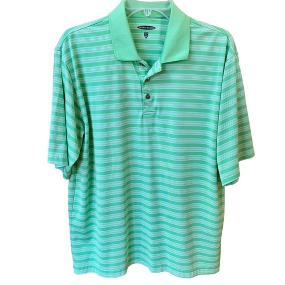 Pebble Beach Green‎ Striped Polo Shirt L